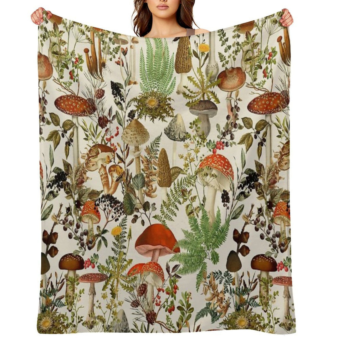 Vintage Mushrooms Forest Botanical Garden Pattern - Beige Nightgarden Compact Throw Blanket