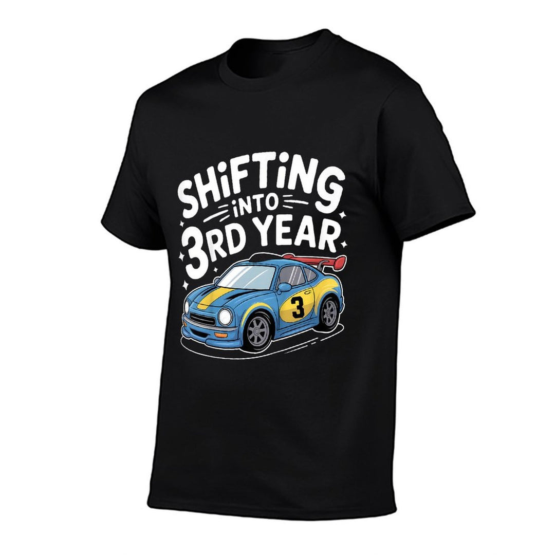 Kids Shifting Into 3rd Year 3 Year Old Girl Boy Racing Car Bday  Slim-fit Cut T-Shirt