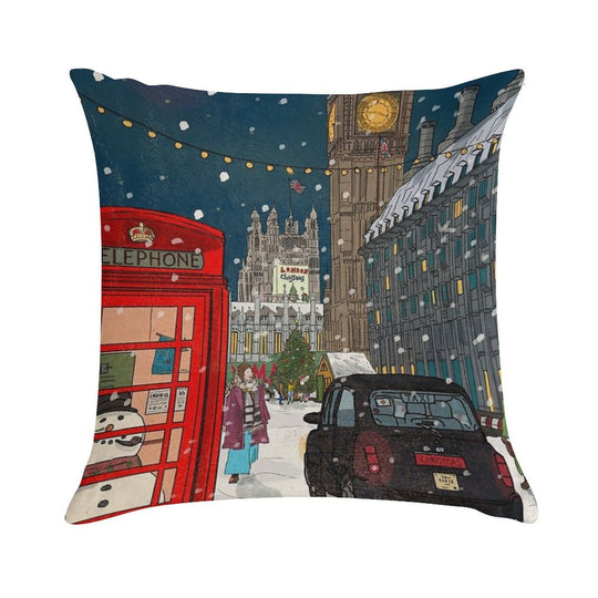 London Christmas Night Cityscape Art Soft Anti-Pilling Throw Pillow