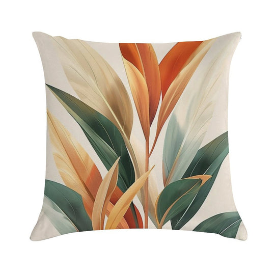 Boho Leaves Wall Art, Orange And Green Soft Multiple Sizes Throw Pillow