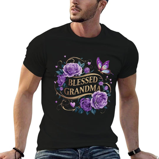 Blessed Grandma For Women Lavender Rose Butterfly  Moisture-wicking T-Shirt