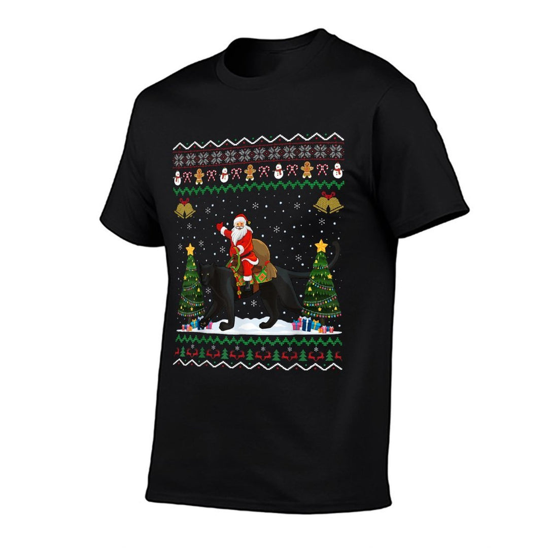 Funny Panther Lover Ugly Santa Riding Panther Christmas  Lightweight T-Shirt