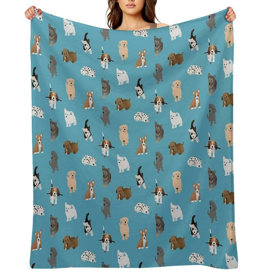 Puppies (blue) Easy Care Throw Blanket