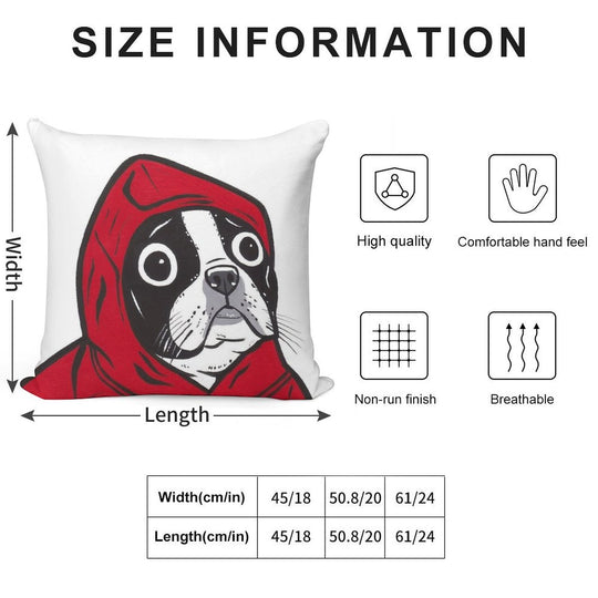 Boston Terrier in A Red Hoodie Soft Anti-Pilling Throw Pillow