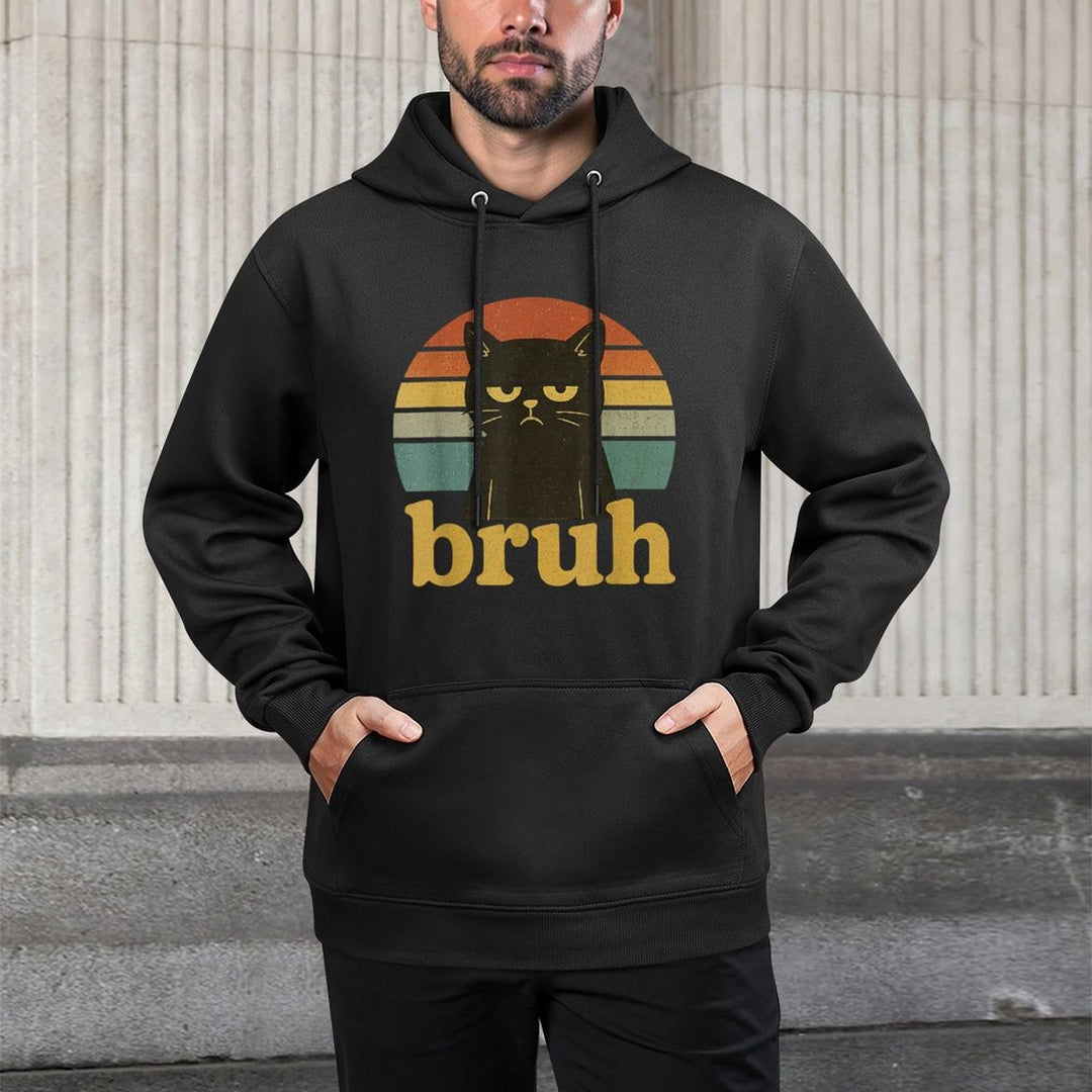 Funny Meme Saying Bruh Retro Cat Men Women Kids Customizable Surface Hoodie
