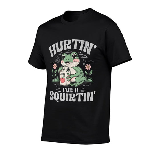 Hurtin for A Squirtin Cute Funny Frog Meme Humor Adult Joke  Ribbed Collar T-Shirt