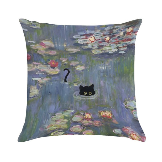 Cat Monet Waterlily Soft Durable Construction Throw Pillow