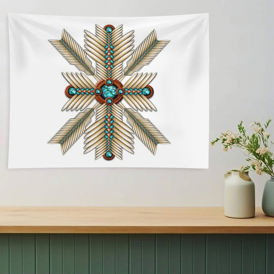 Bone And Turquoise Sunburst Tapestry