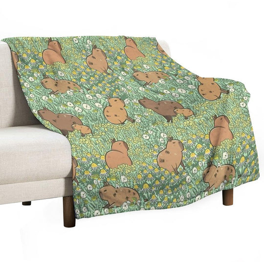 Capybaras Meadow in Green And Yellow Versatility Throw Blanket