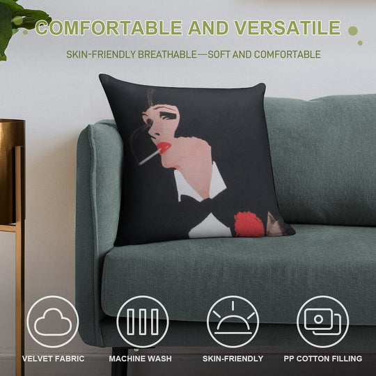 Vintage Fashion Poster of Model Wearing A Tuxedo Soft Durable Construction Throw Pillow