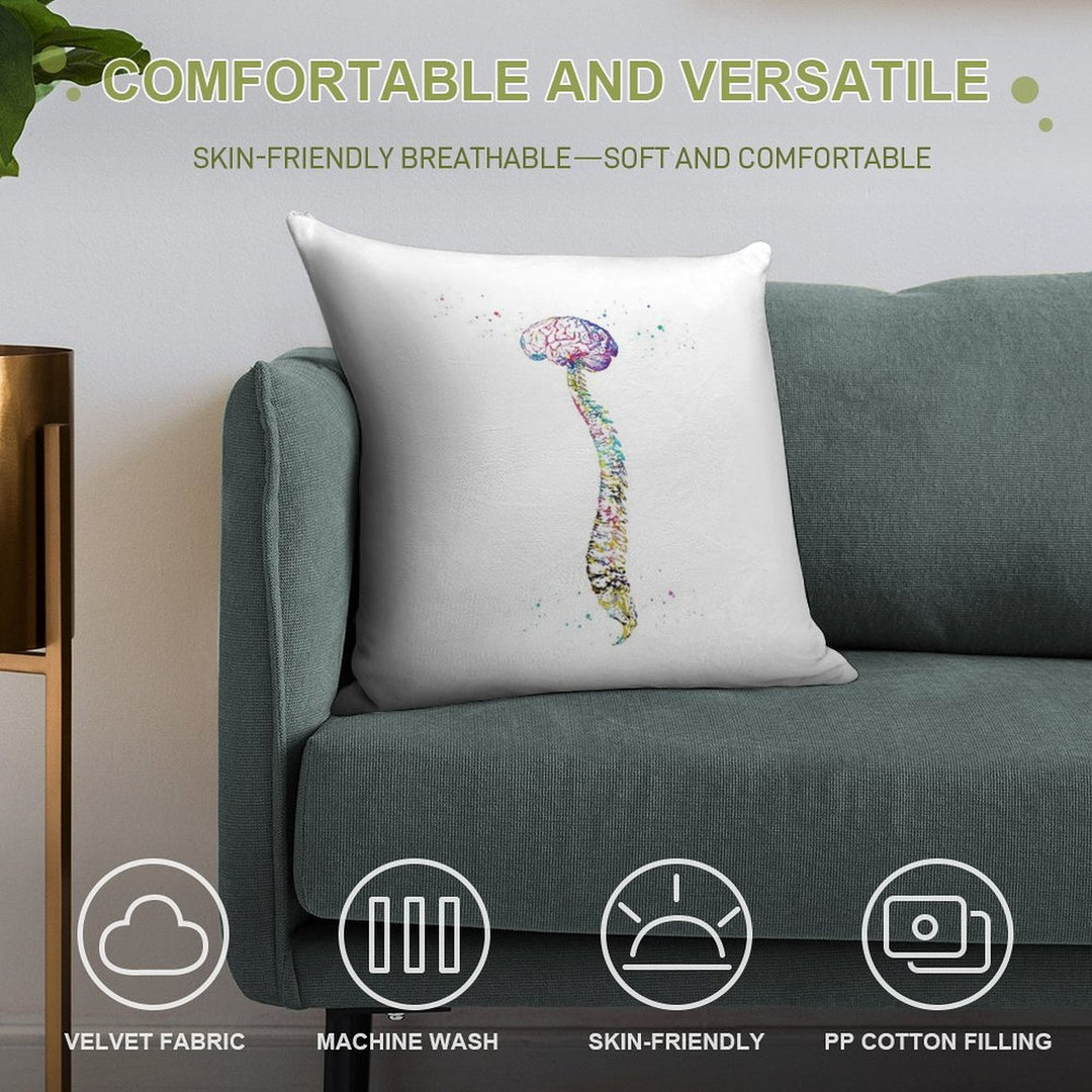 Human Spine with Brain Soft Skin-Friendly Throw Pillow