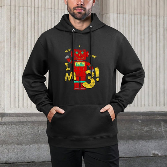 Kids 3rd Birthday. Boys 3 Years Birthday Party Robot Colorfast Hoodie