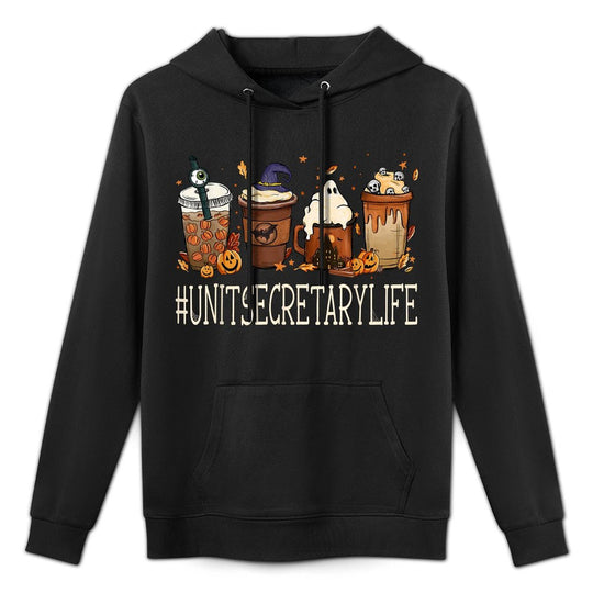 Unit Secretary Horror Fall Coffee Spooky Halloween Pumpkin Pilling-Resistant Hoodie