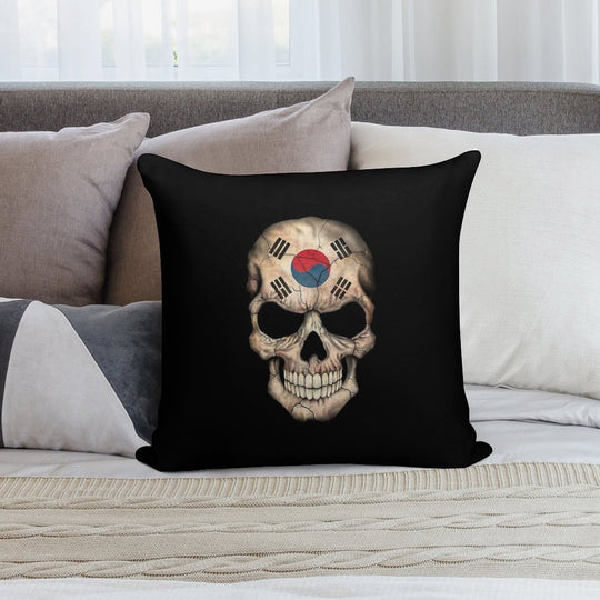 South Korean Flag Skull Soft Shrink-Resistant Throw Pillow