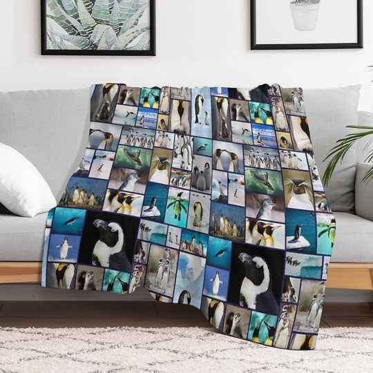 Penguin Pattern Photo Collage Velvety-soft Throw Blanket