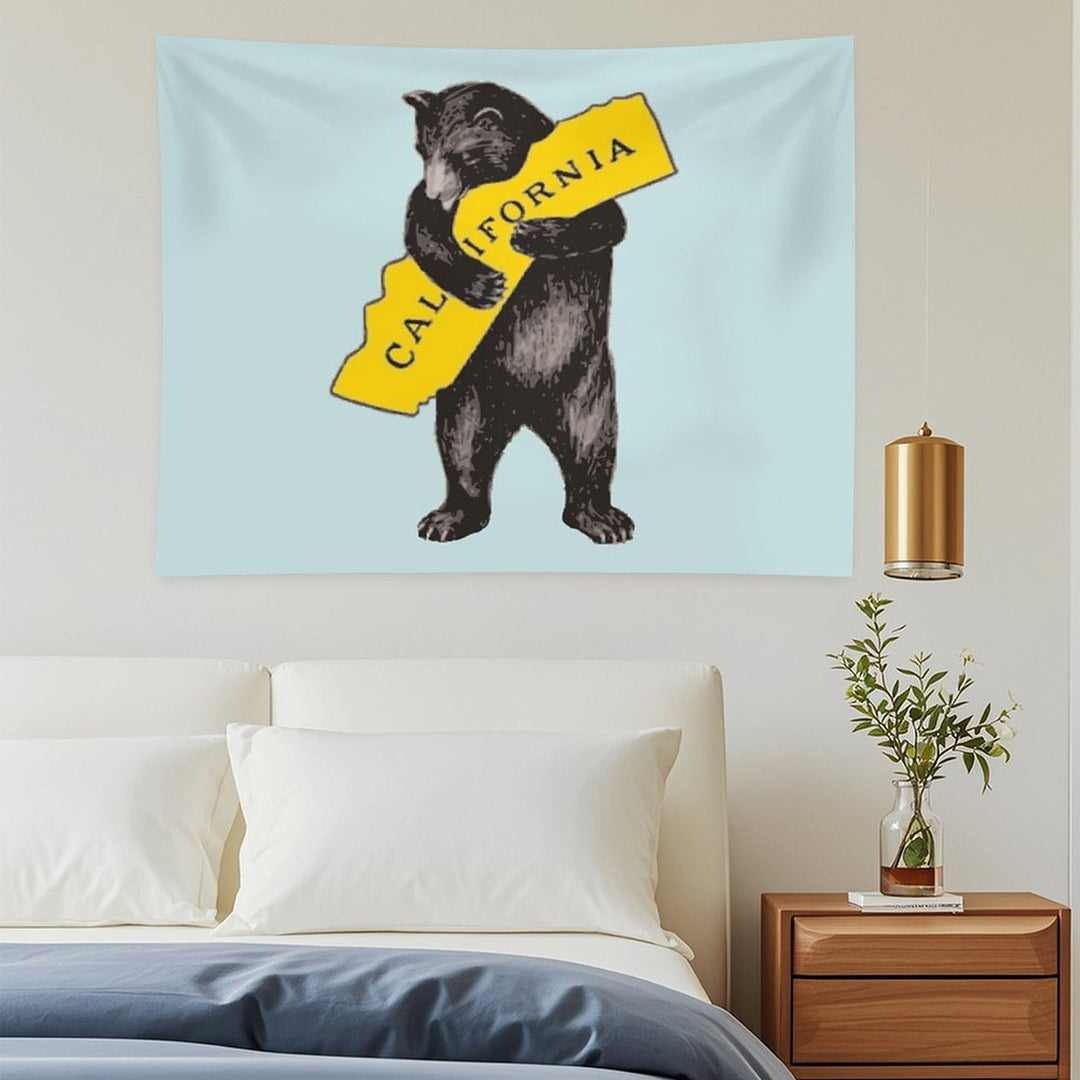Vintage California Bear Hug Illustration Tapestry