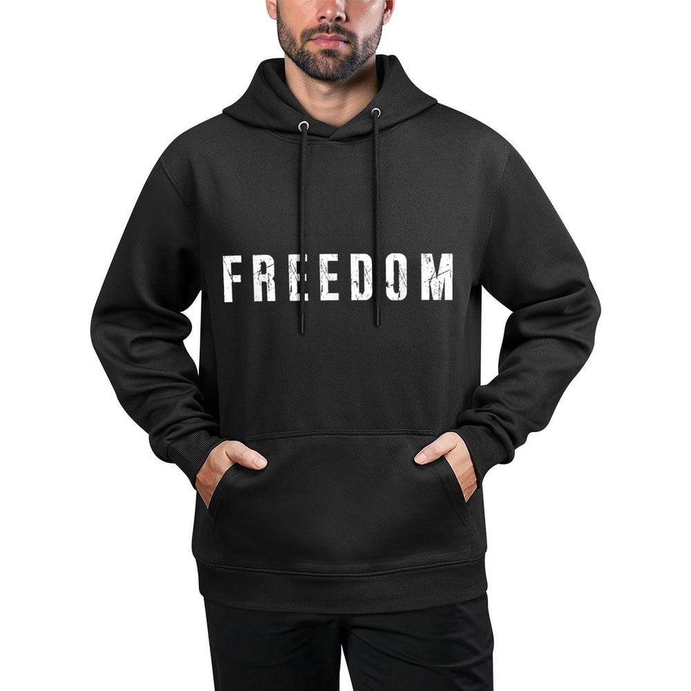 Freedom Text Minimalist Design Bold Typography Graphic Shape Retention Hoodie