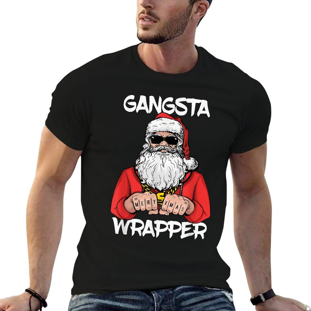Gangsta Wrapper Funny Santa Christmas  High-quality Stitching T-Shirt