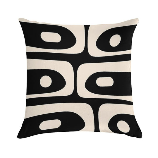 Mid Century Modern Piquet Abstract Pattern Black And Almond Cream Soft Decorative Cover Throw Pillow