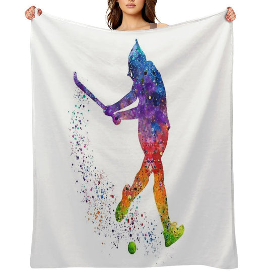 Field Hockey Girl Watercolor Silhouette Comfort Throw Blanket