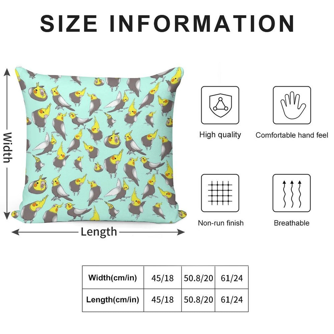 Cockatiel Doodle Pattern Soft Reinforced Edging Throw Pillow