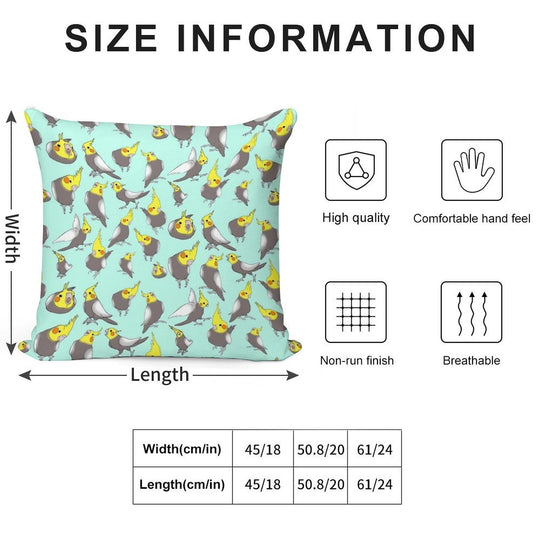 Cockatiel Doodle Pattern Soft Reinforced Edging Throw Pillow