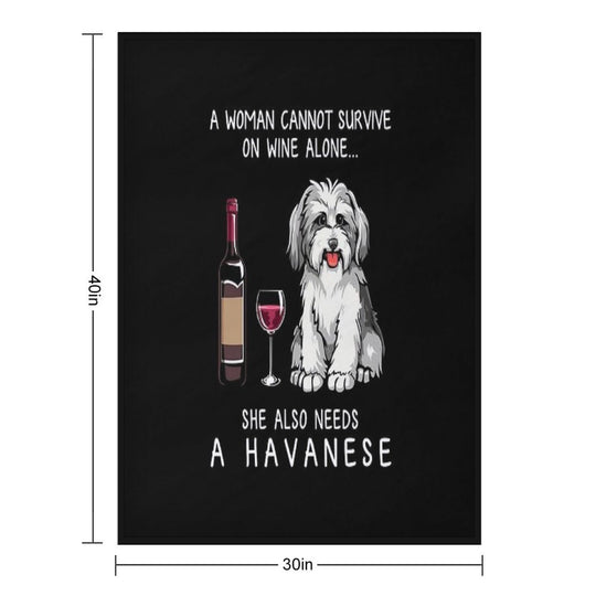 Havanese And Wine Funny Dog Wrinkle-free Throw Blanket