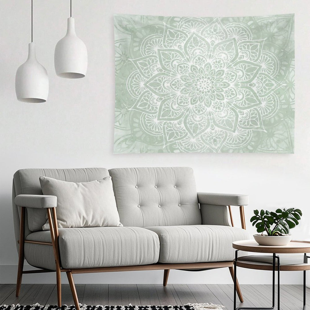 Mandala, Yoga Love, Sage Green, Boho Art Tapestry
