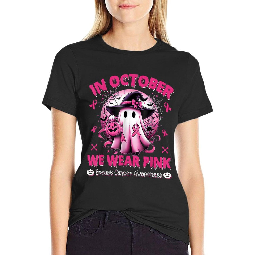in October We Wear Pink Ghost Breast Cancer Awareness  Affordable Price T-Shirt