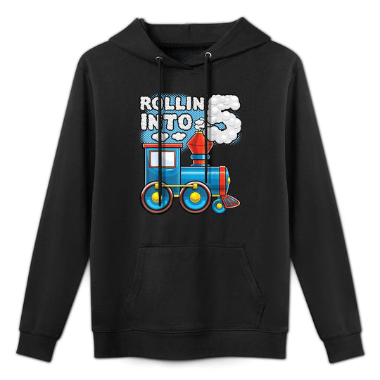 Rollin Into 5 Train 5th Birthday Party Supply Birthday Boy Machine Washable Hoodie
