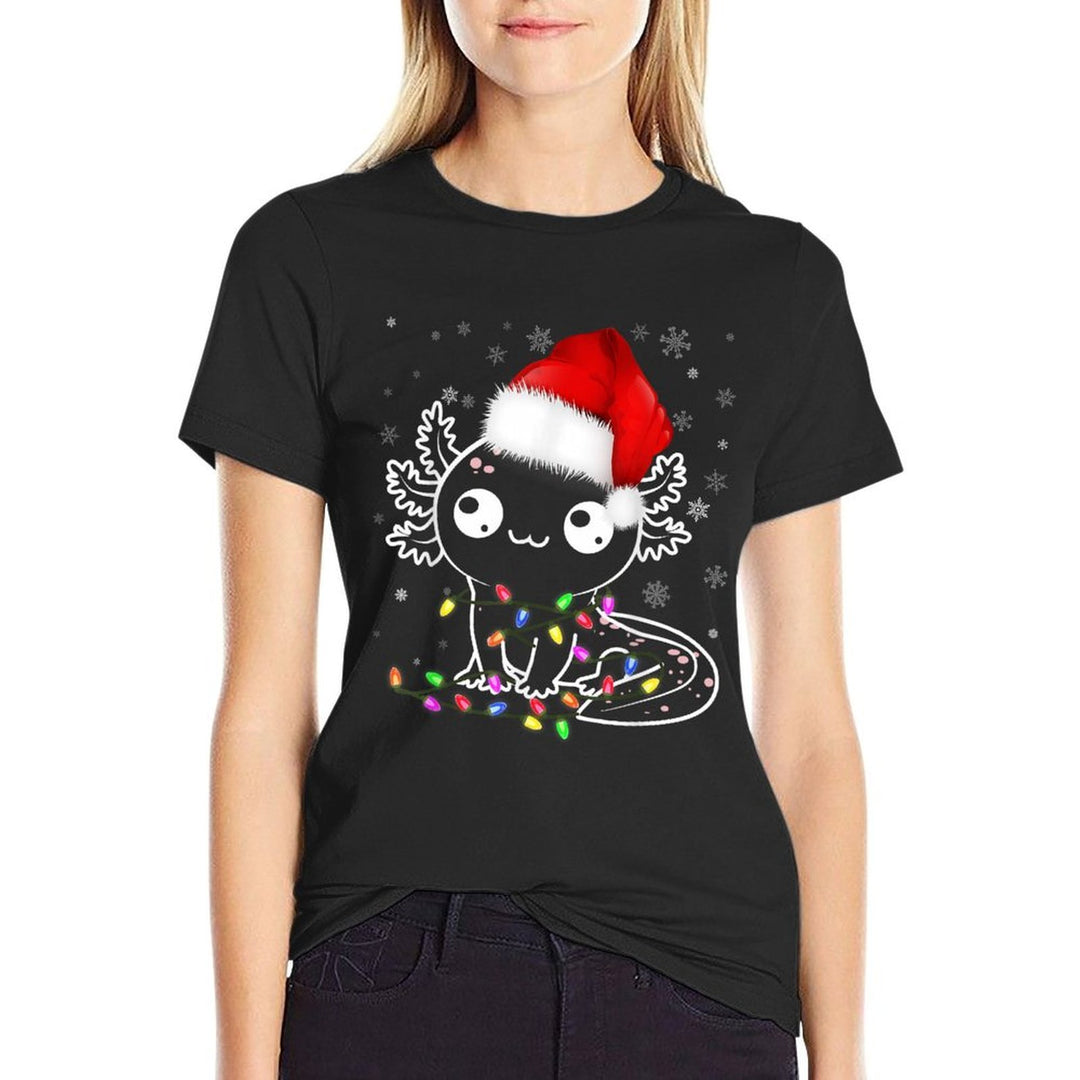 Axolotl Xmas Hat Santa Tree Cute Funny Christmas Pajama  Cotton T-Shirt