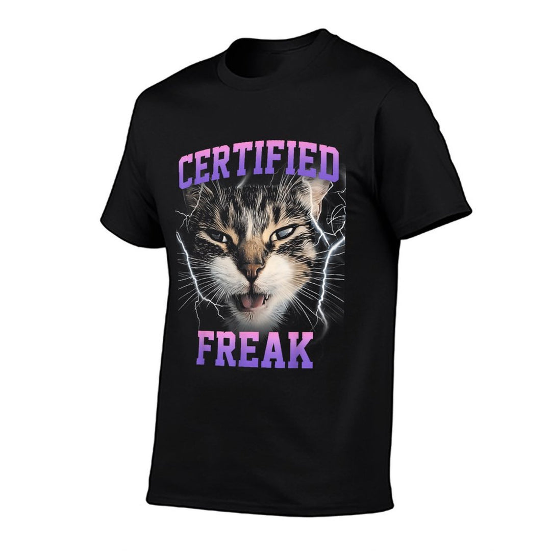 Funny Cat Meme Certified Freak Eat Cement Cursed  Easy-care T-Shirt