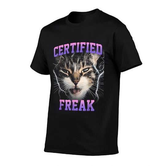 Funny Cat Meme Certified Freak Eat Cement Cursed  Easy-care T-Shirt