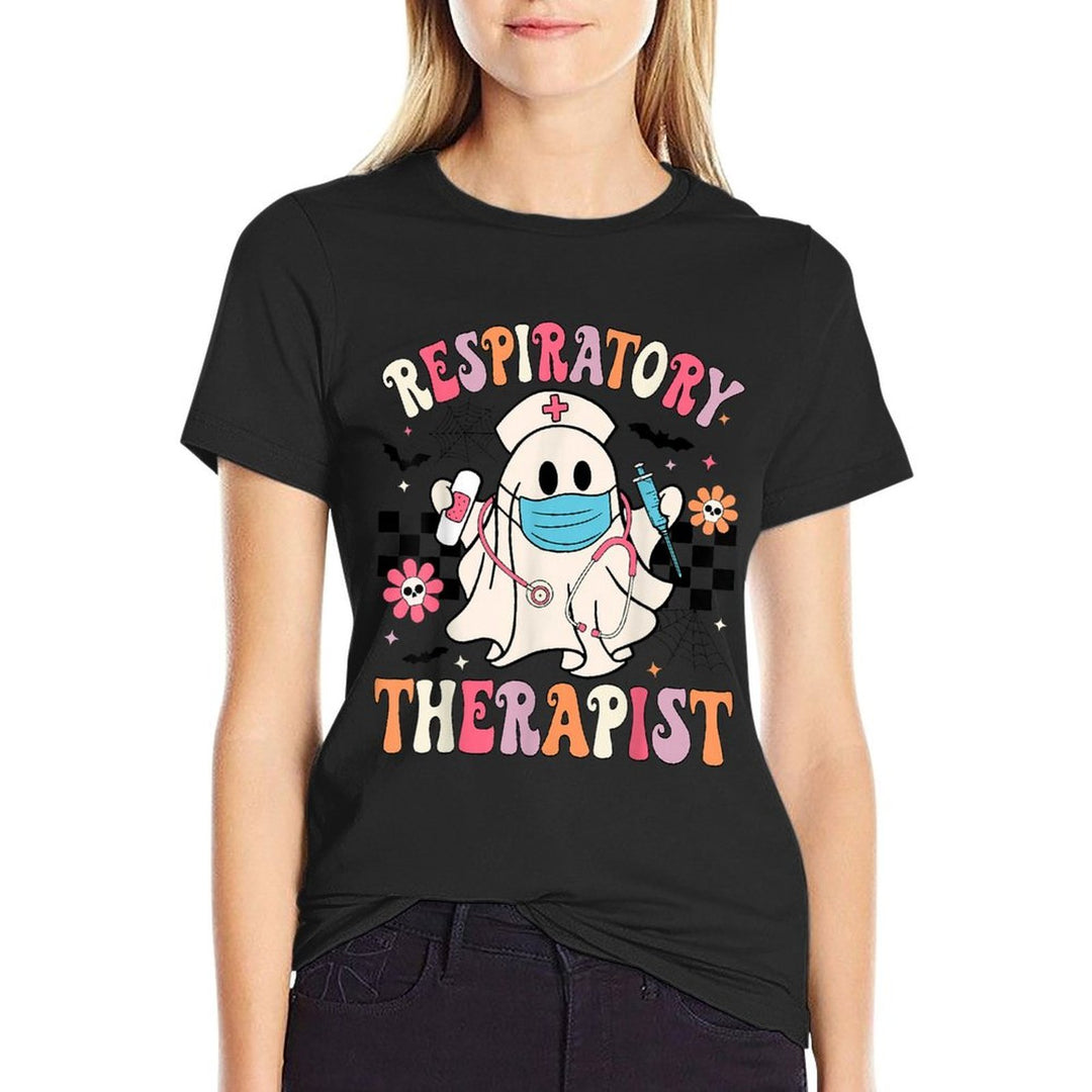 Groovy Spooky Respiratory Therapist Halloween RT Nurse  Fade-proof Color T-Shirt