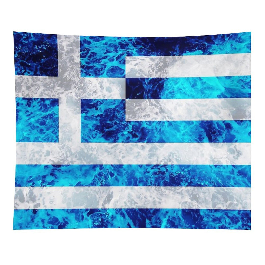 Flag of Greece - Ocean Waves Navy Naval Nautical Sailor Sea Cool Flags Tapestry