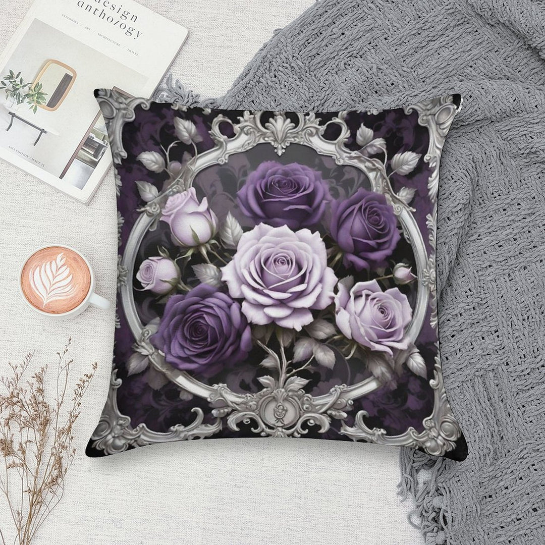 Matte Lilac & Purple Roses With Silver Rococo Soft Luxury Feel Throw Pillow