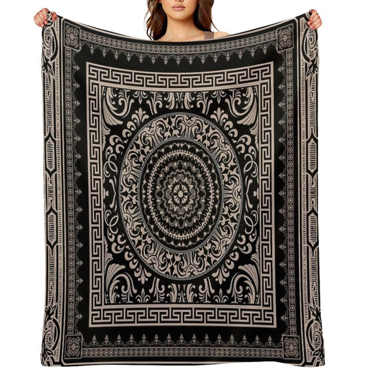 Ornate Baroque Black Khaki Greek Key Sustainable Throw Blanket