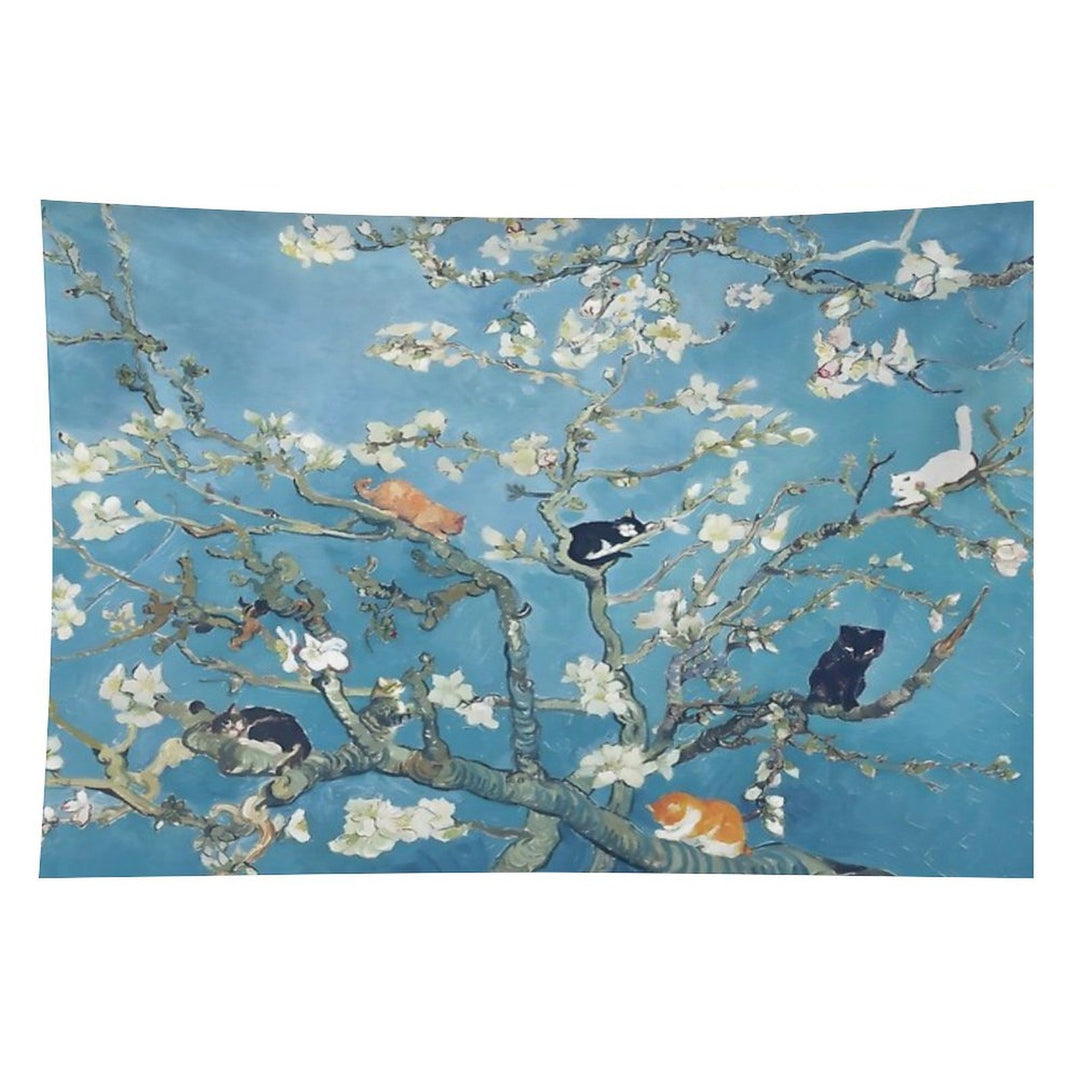 Van Gogh Cute Cats in Almond Blossom Tapestry