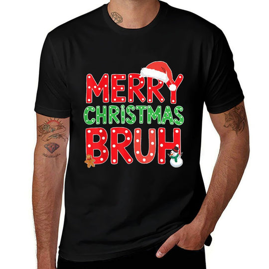 Merry Christmas Bruh Funny Santa Claus Retro Men Women Kids  Graphic-printed T-Shirt