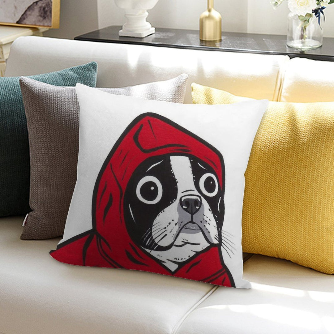 Boston Terrier in A Red Hoodie Soft Anti-Pilling Throw Pillow