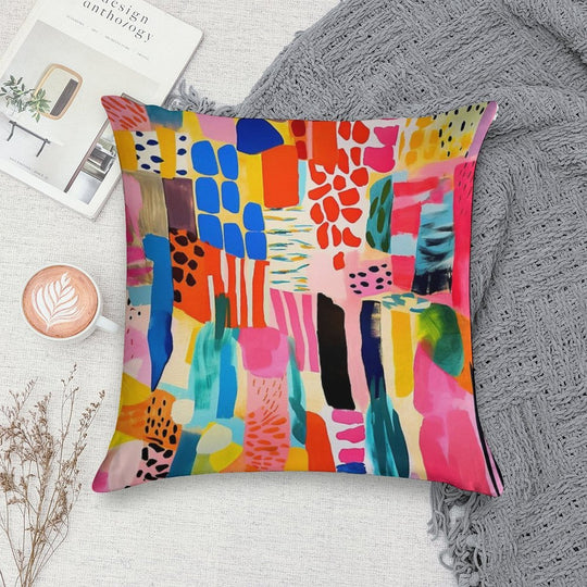 Vibrantly Colorful Trendy Abstract Designs Modern Art Soft Washable Throw Pillow