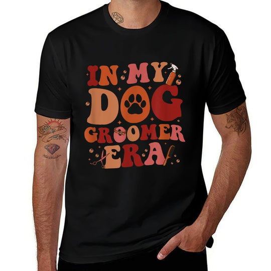 In My Dog Groomer Era Groovy Funny Dog Grooming Pet Stylist Men Women  Eco-friendly Material T-Shirt