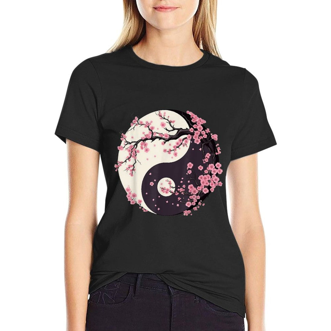 Cherry Blossom Yin Yang Tree of Life Moon Sun Duality  Quick-drying T-Shirt
