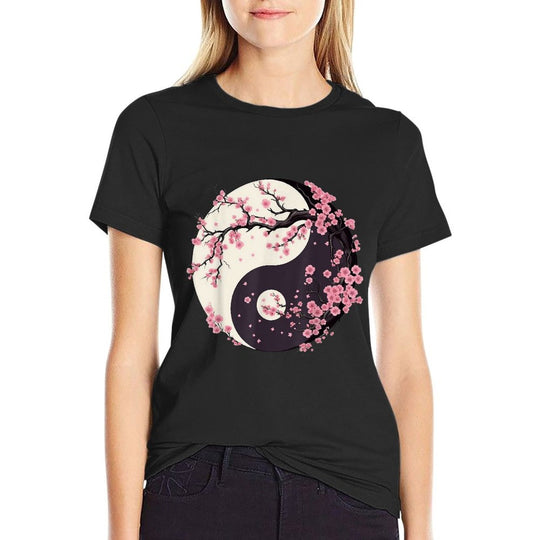 Cherry Blossom Yin Yang Tree of Life Moon Sun Duality  Quick-drying T-Shirt