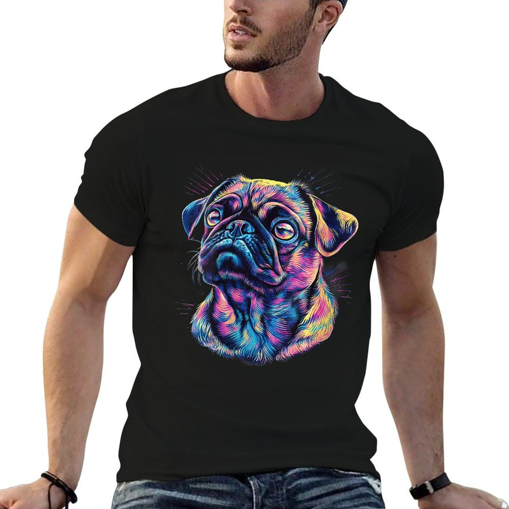 Womens Pug Owner Colorful Portrait Dog Animal Cute Pug Lover  Slim-fit Cut T-Shirt
