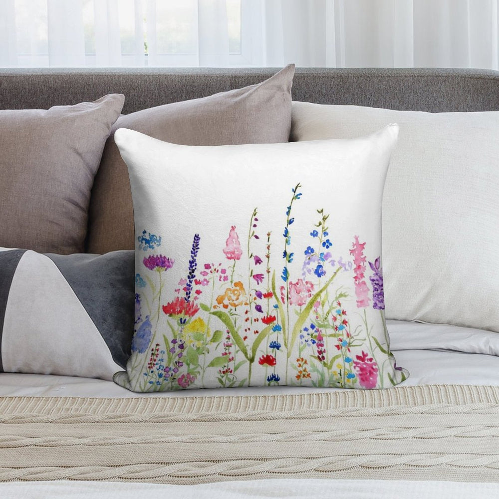 Hand Painted Colorful Wild Flower Field Soft Multiple Sizes Throw Pillow
