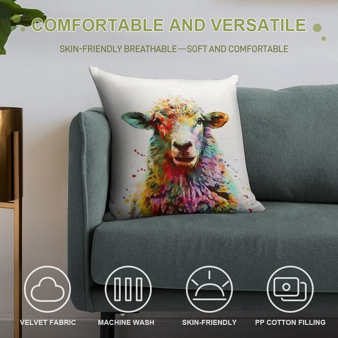 Sheep Watercolor Soft Hidden Zipper Throw Pillow