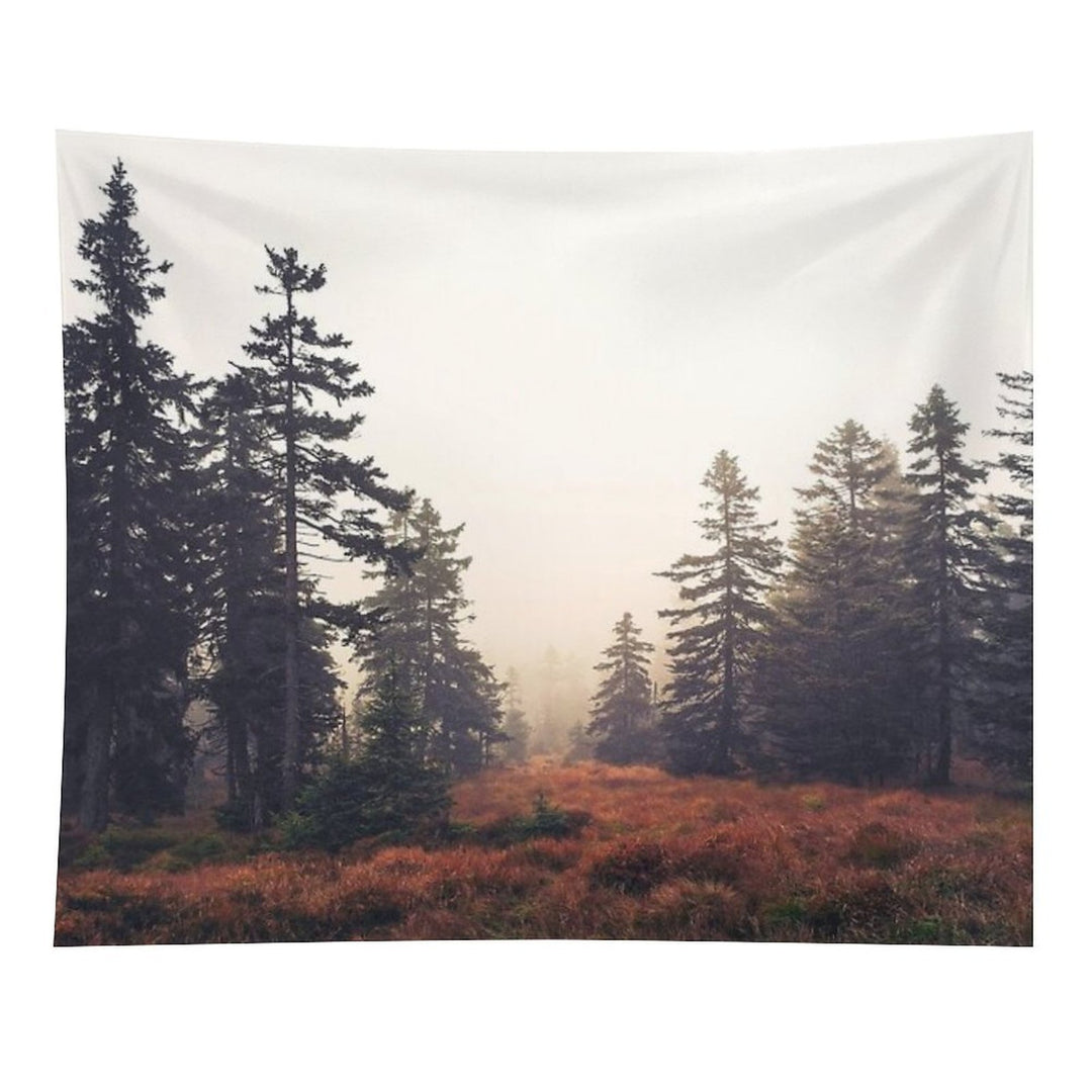 You Are Here  Wild Romantic Misty Fairytale Wilderness Forest With Cascadia Trees Covered In Magic Foggy Sunlight Tapestry