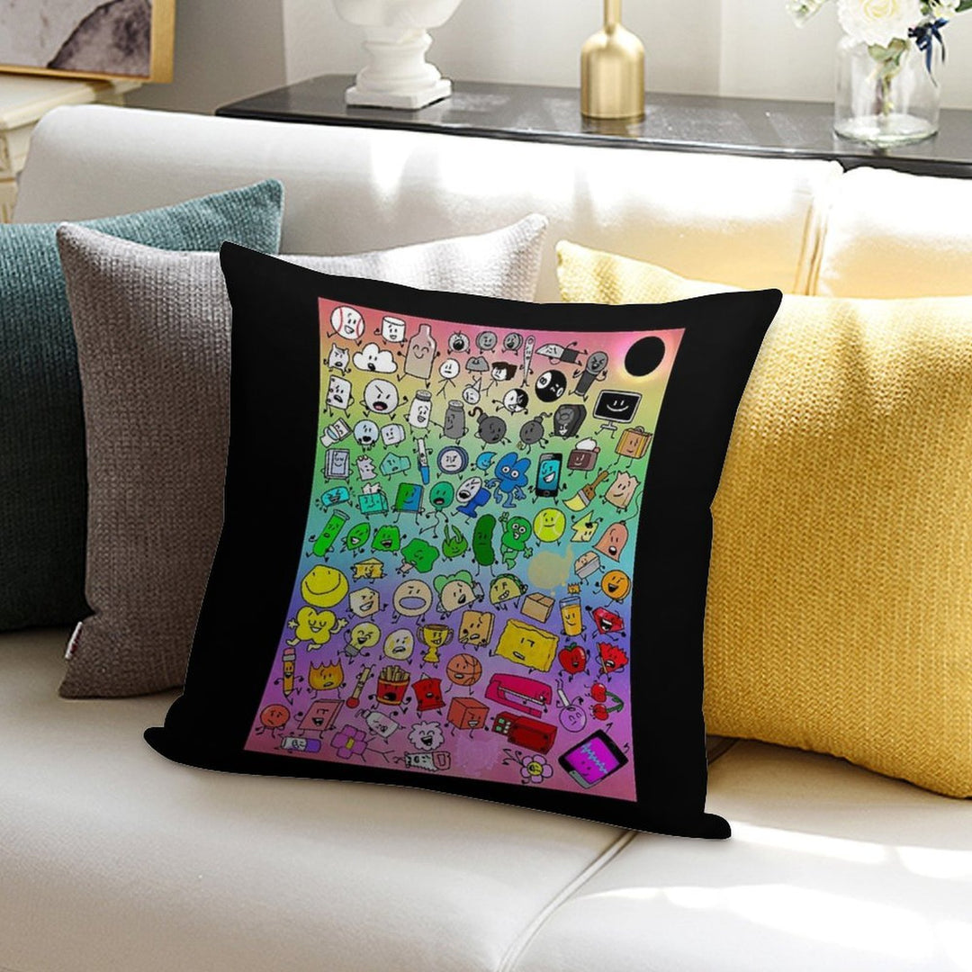 BFDI Inanimate Insanity All Characters (Rainbow) Soft Short Plush Fabric Throw Pillow