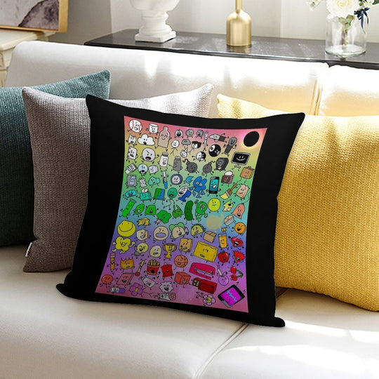BFDI Inanimate Insanity All Characters (Rainbow) Soft Short Plush Fabric Throw Pillow